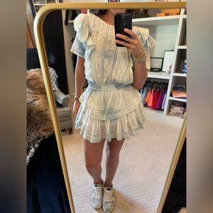 NWOT LoveShackFancy Blue and White Natasha Mini Dress